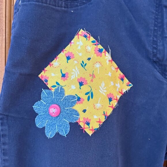 Briggs Cotton Spandex blend Blue Patchwork Recycled Upcycled Capri Pants Size 18 - Picture 3 of 8